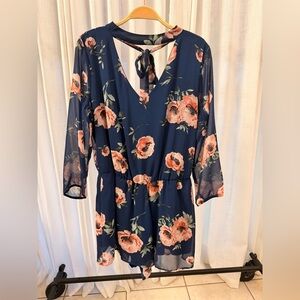 Floral Navy Long Sleeve Shorts Romper Women’s Large